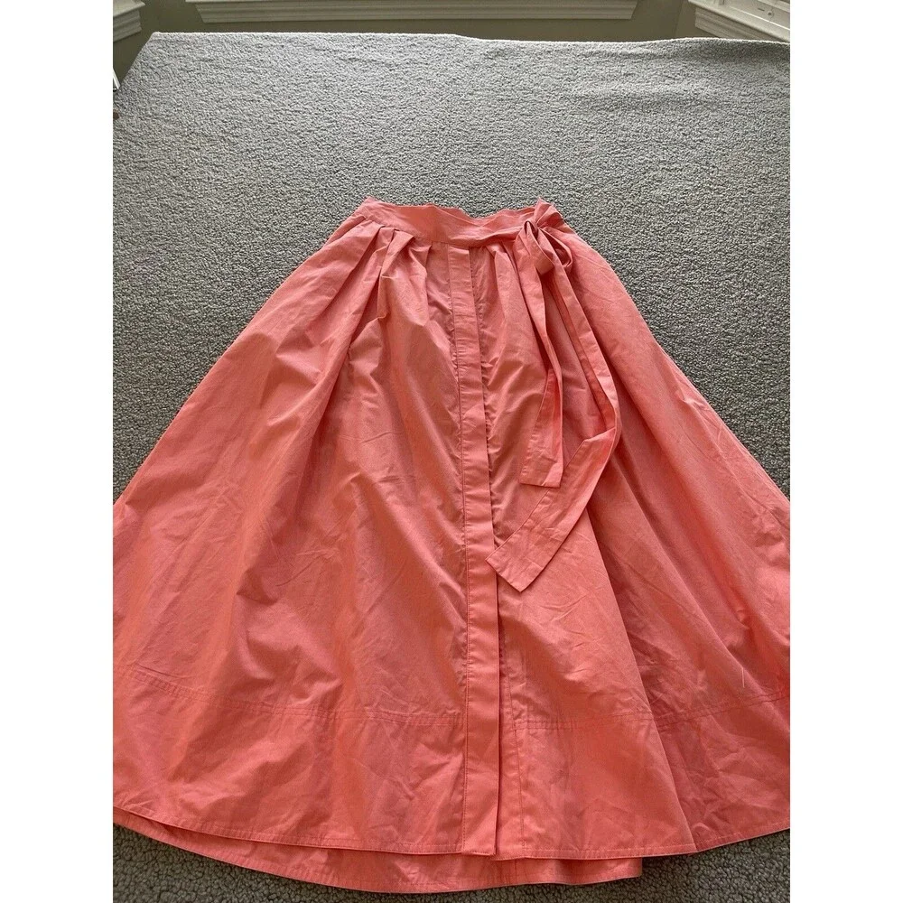 H & M Skirt Midi Women Coral Pleated Classic Cotton Preppy Fit Flare Sz 6 NWT